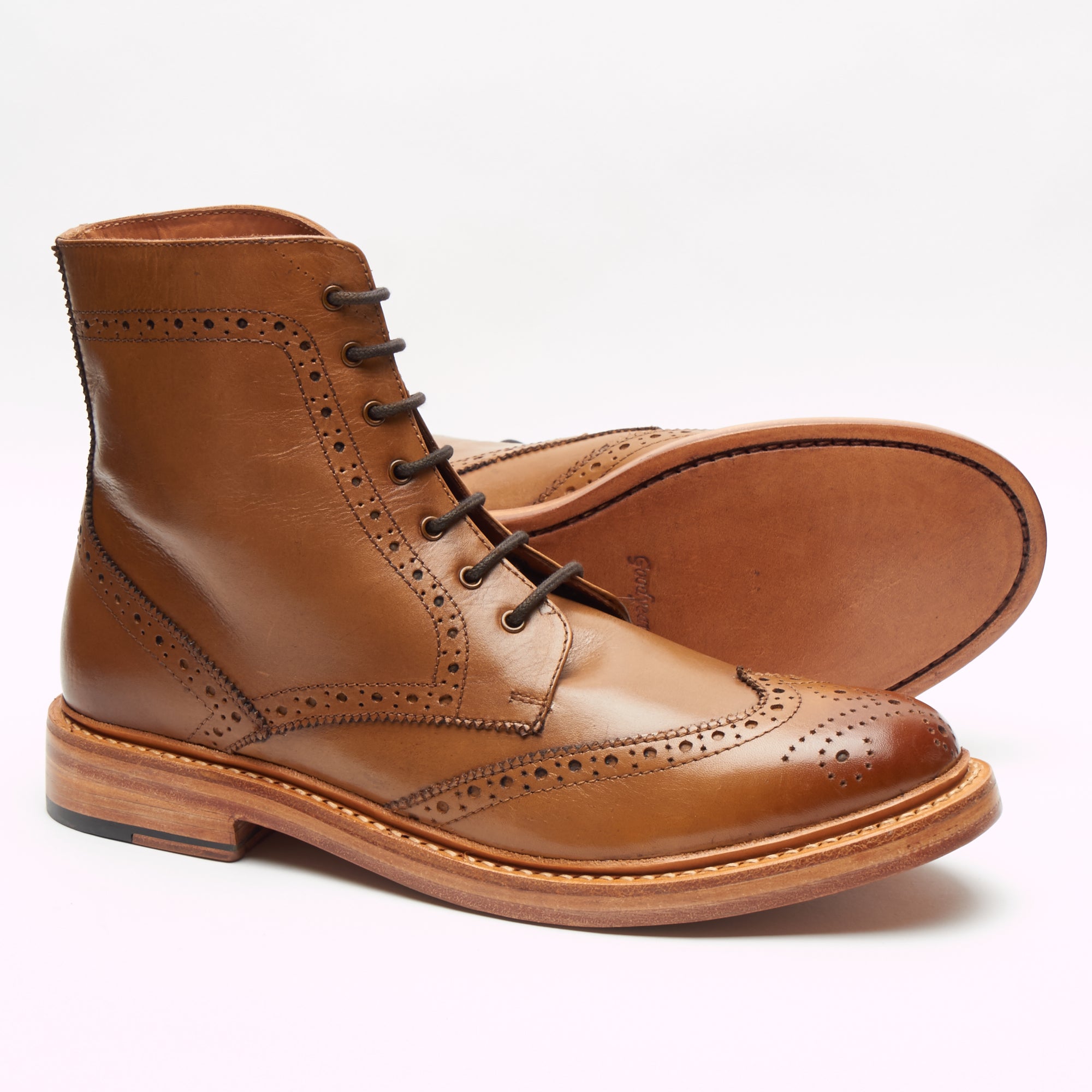 Mens Leather Goodyear Welted Lace Up Boots - 17939 Tan