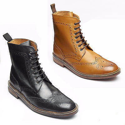 Mens Leather Lace Up Ankle Boots - 17921