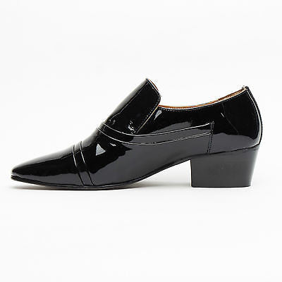 Mens Leather Cuban Heel Patent Shoes - 26287 Black