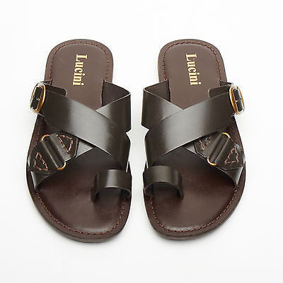 Lucini Men's Casual Walking Genuine Leather Sandals | 61246 | Black & Brown