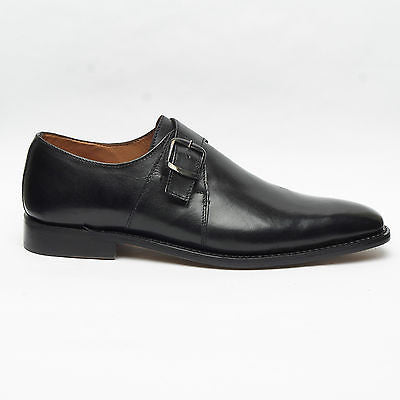 Lucini Men’s Leather Monk Strap Goodyear Welted Shoes – M58 Black