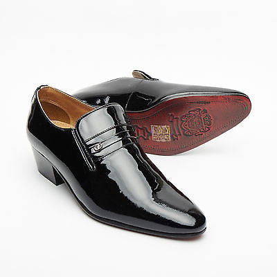 Mens Leather Cuban Heel Patent Shoes - 29779 Black