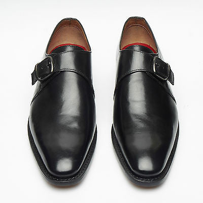 Lucini Men’s Leather Monk Strap Goodyear Welted Shoes – M58 Black
