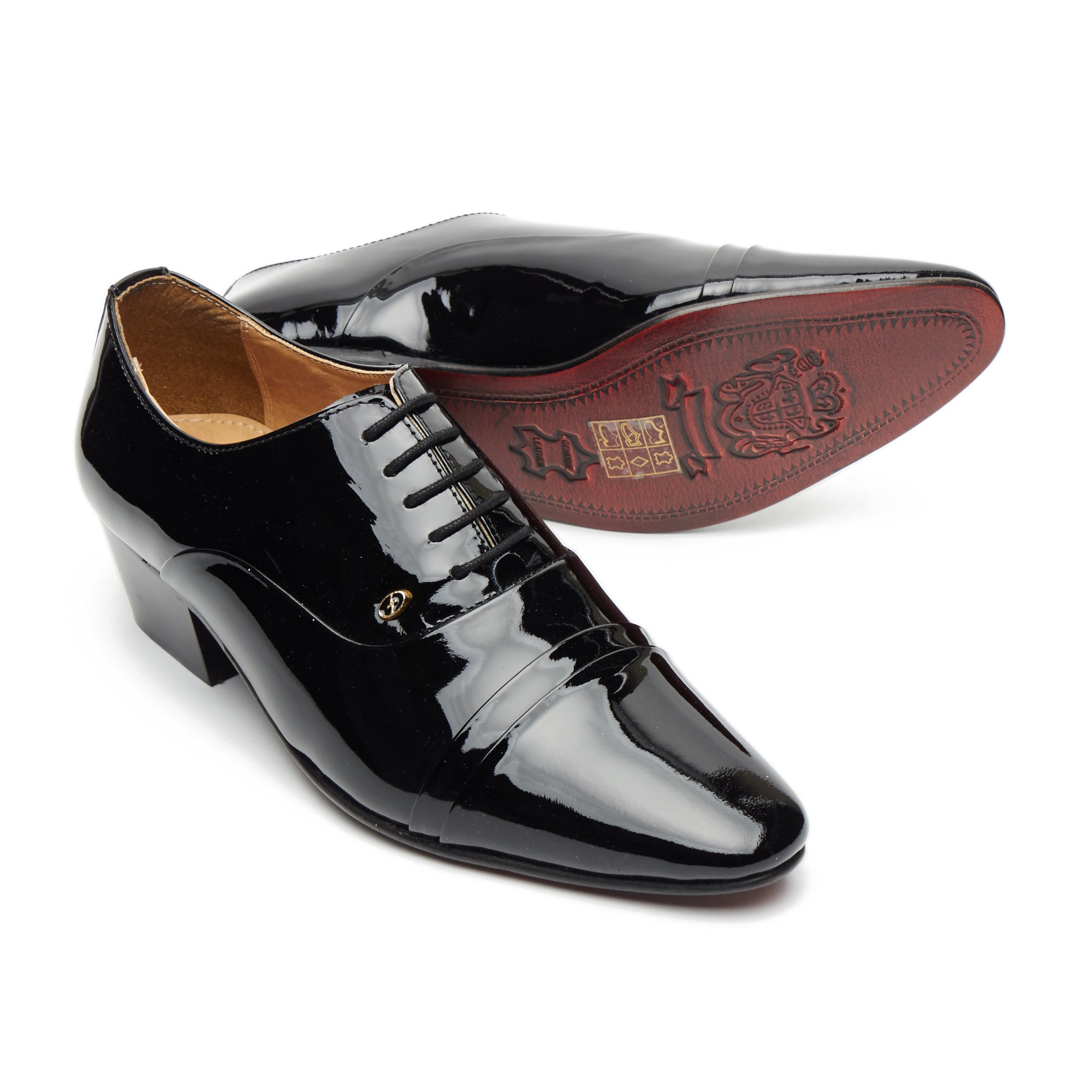 Mens Leather Cuban Heel Patent Shoes - 26286 Black