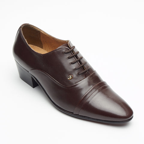 Mens Cuban Heel Leather Shoes - 26286 Brown