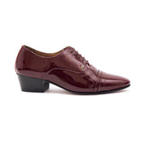Mens Leather Cuban Heel Patent Shoes - 26286 Burgundy