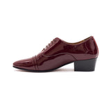 Mens Leather Cuban Heel Patent Shoes - 26286 Burgundy
