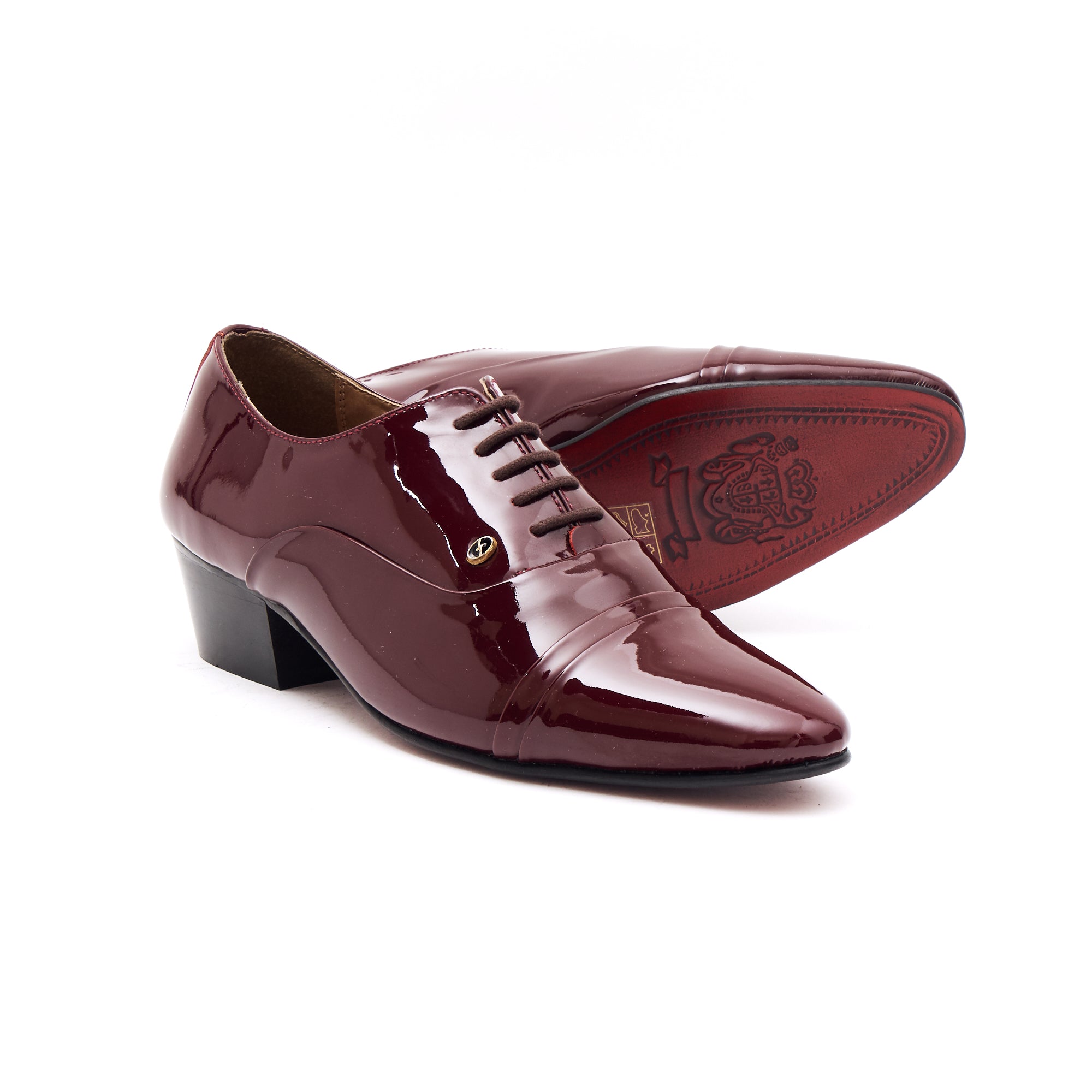 Mens Leather Cuban Heel Patent Shoes - 26286 Burgundy