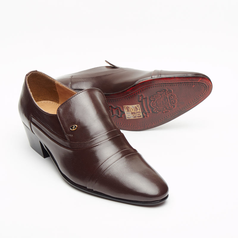 Lucini Men’s Leather Cuban Heel Patent Shoes 26287 – Brown
