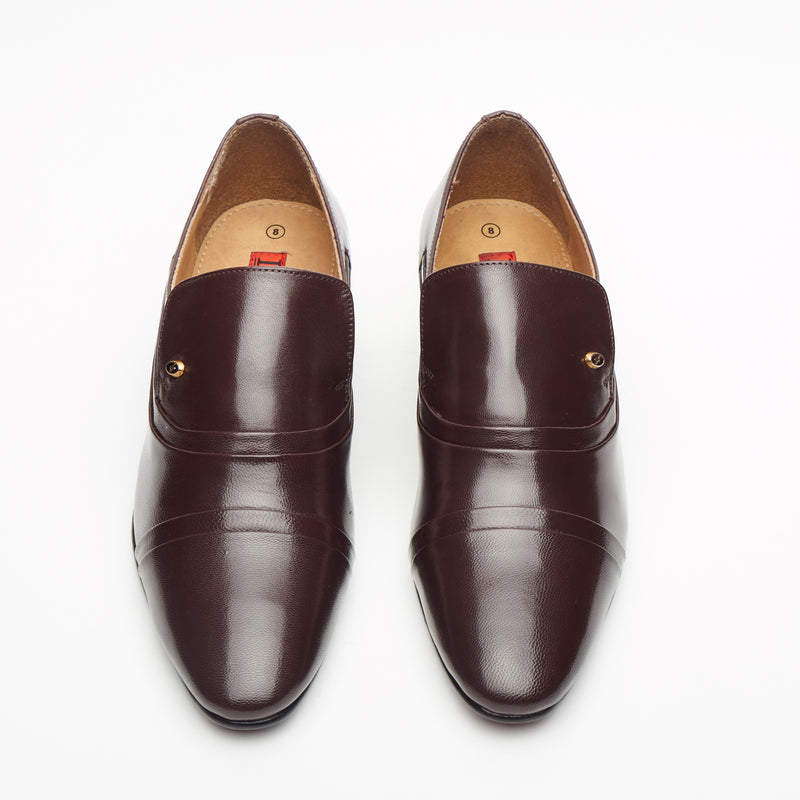 Lucini Men’s Leather Cuban Heel Patent Shoes 26287 – Brown