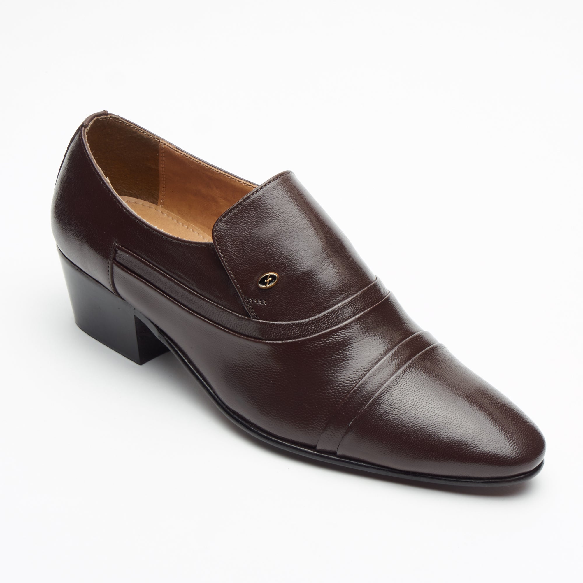 Mens Cuban Heel Leather Shoes - 26287 Brown