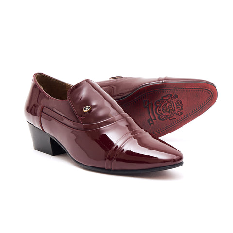 Mens Leather Cuban Heel Patent Shoes - 26287 Burgundy