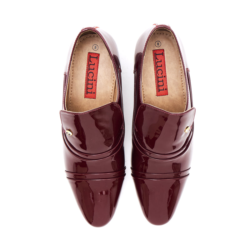 Lucini Men’s Leather Cuban Heel Patent Shoes 26287 – Burgundy