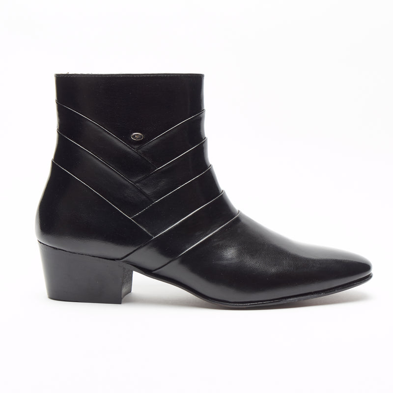 Mens Cuban Heel Leather Boots - 26288 Black