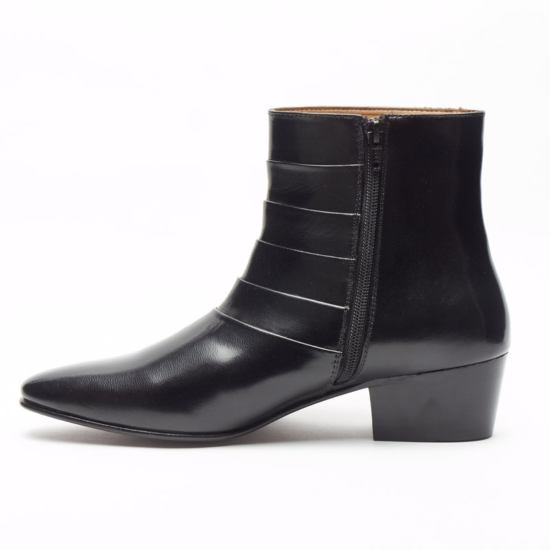 Mens Cuban Heel Leather Boots - 26288 Black