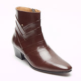Mens Cuban Heel Leather Boots - 26288 Brown