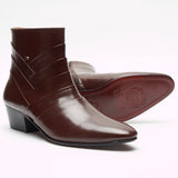 Mens Cuban Heel Leather Boots - 26288 Brown