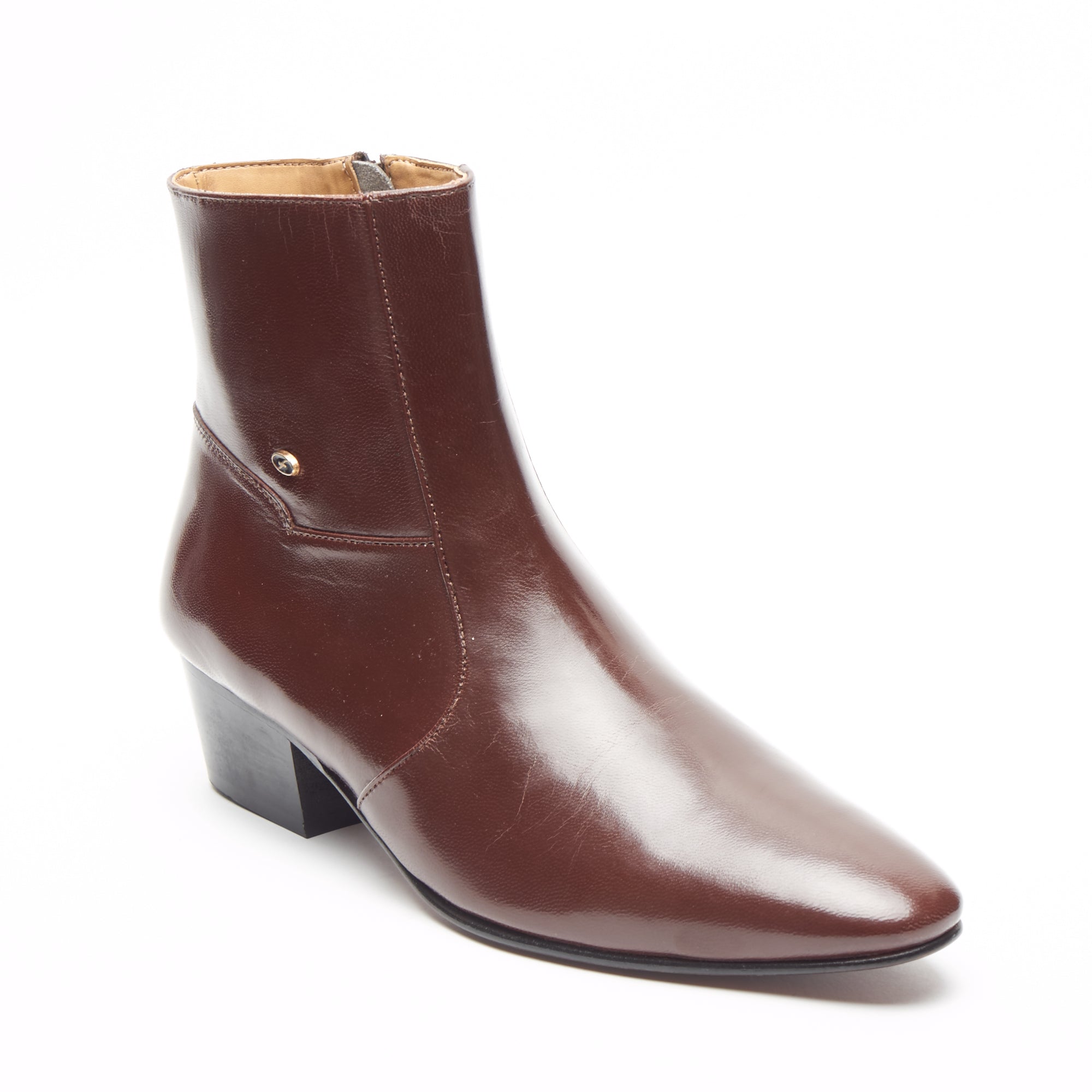 Mens Cuban Heel Leather Boots - 26490 Brown