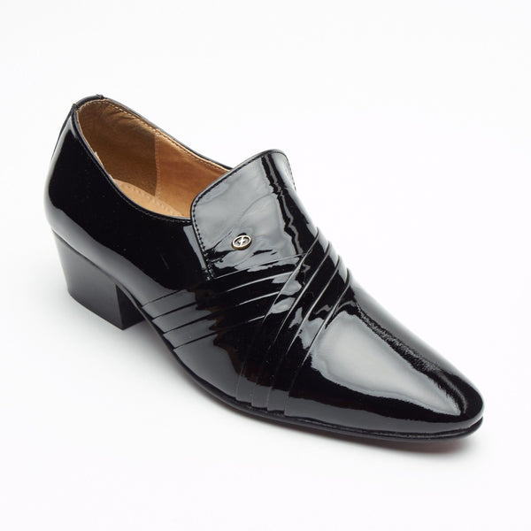 Lucini Men’s Leather Cuban Heel Patent Shoes 26544 – Black