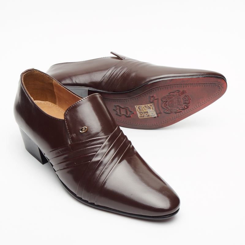 Mens Cuban Heel Leather Shoes - 26544 Brown