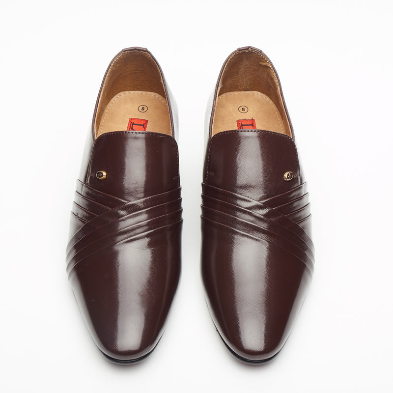 Mens Cuban Heel Leather Shoes - 26544 Brown