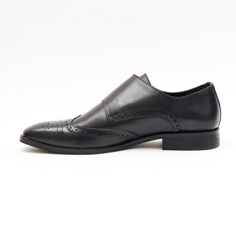 Mens Leather Double Monk Shoes 27701_Black