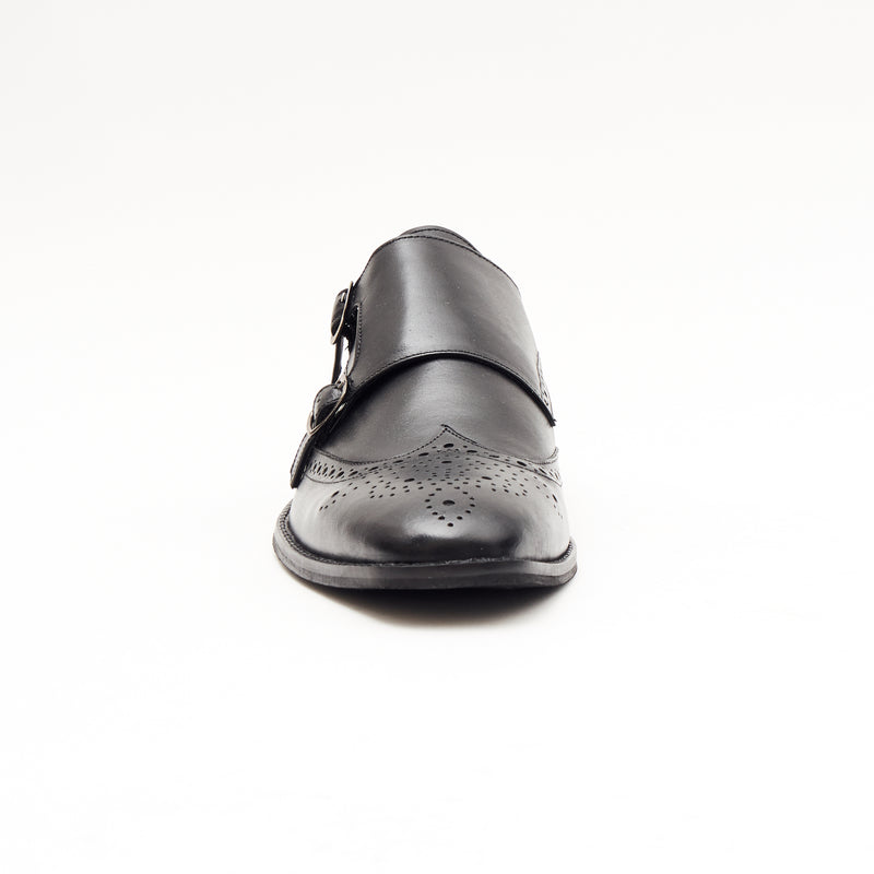 Mens Leather Double Monk Shoes 27701_Black