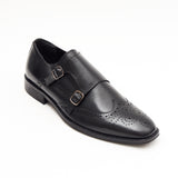 Mens Leather Double Monk Shoes 27701_Black