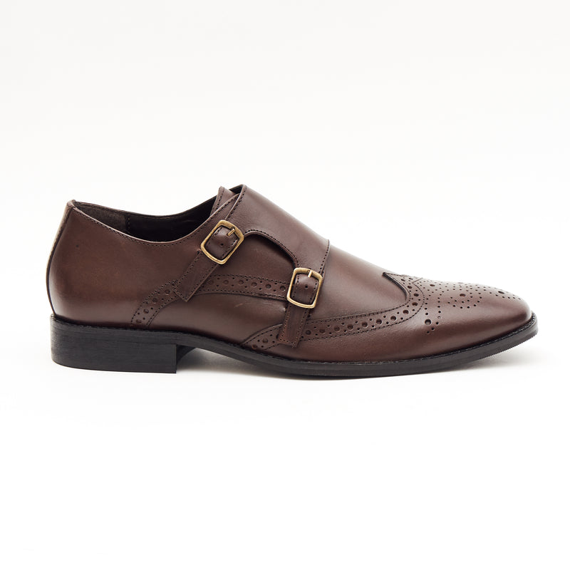 Lucini Men's Leather Double Monk Shoes 27701 | Brown