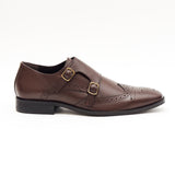 Mens Leather Double Monk Shoes 27701_Brown