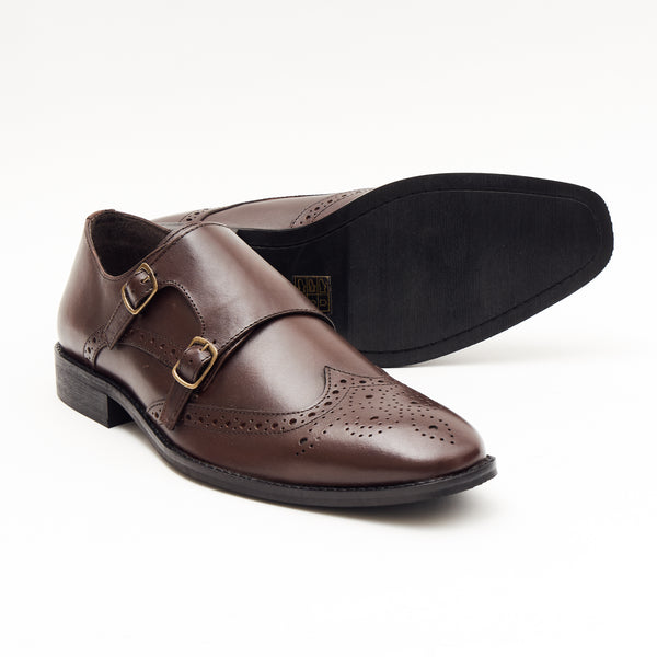 Lucini Men's Leather Double Monk Shoes 27701 | Brown