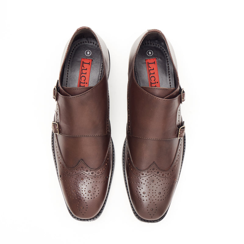 Lucini Men's Leather Double Monk Shoes 27701 | Brown