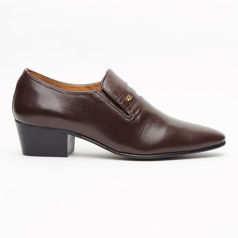 Mens Cuban Heel Leather Shoes - 29779 Brown