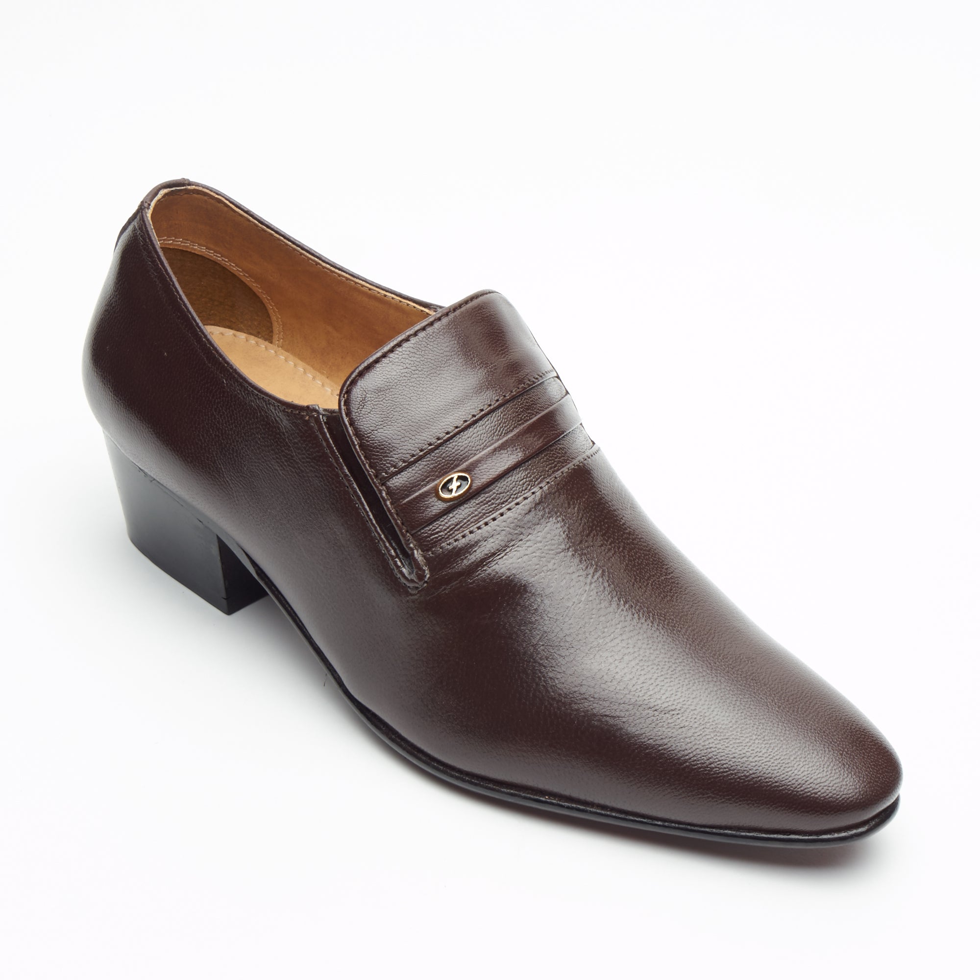 Mens Cuban Heel Leather Shoes - 29779 Brown