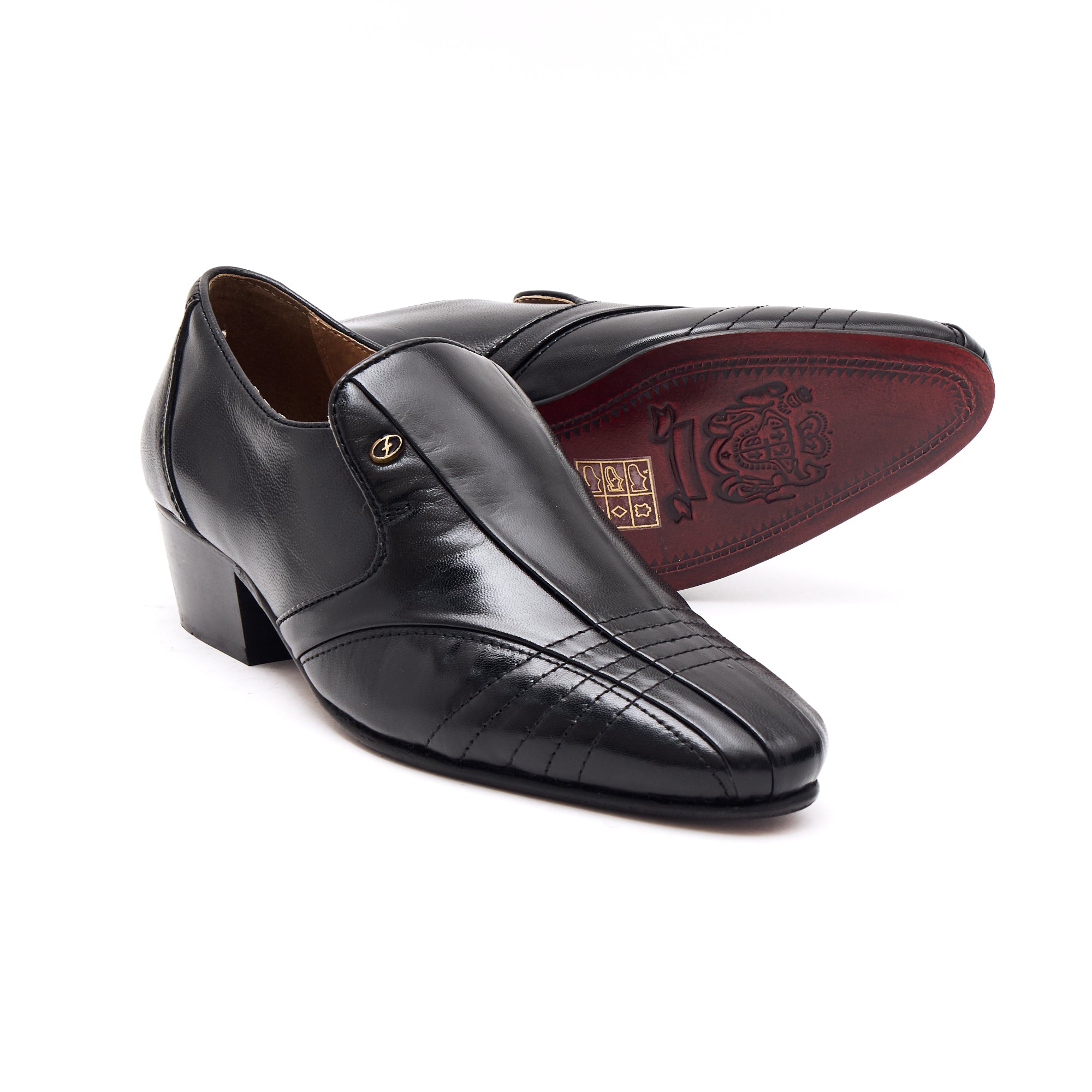Mens Cuban Heel Leather Shoes- 33477 Black