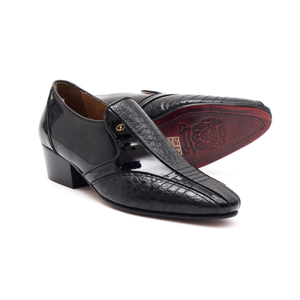 Mens Leather Cuban Heel Patent Shoes-33477 Black