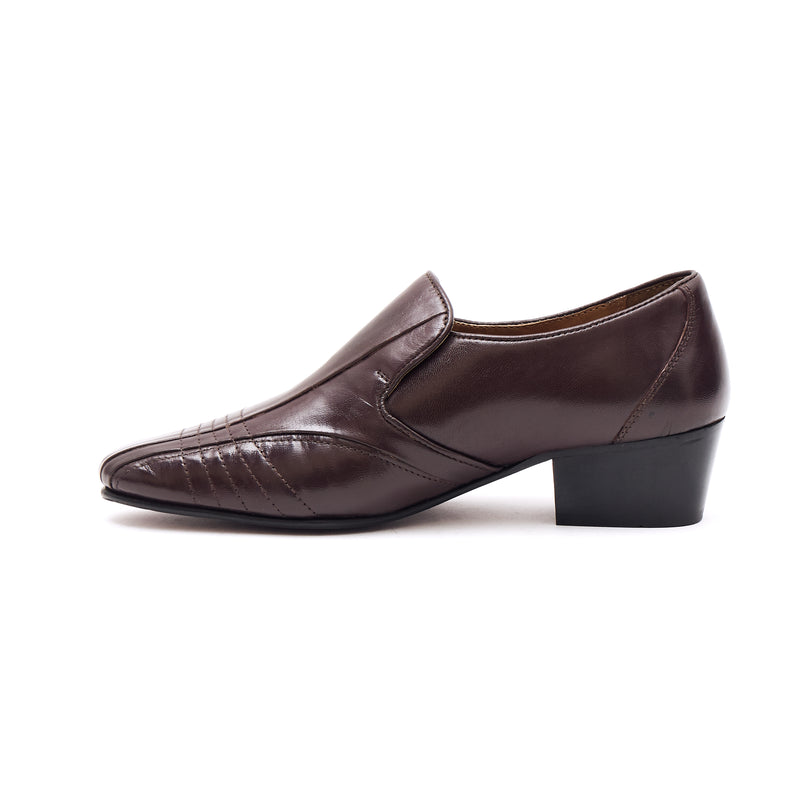 Mens Cuban Heel Leather Shoes- 33477 Brown