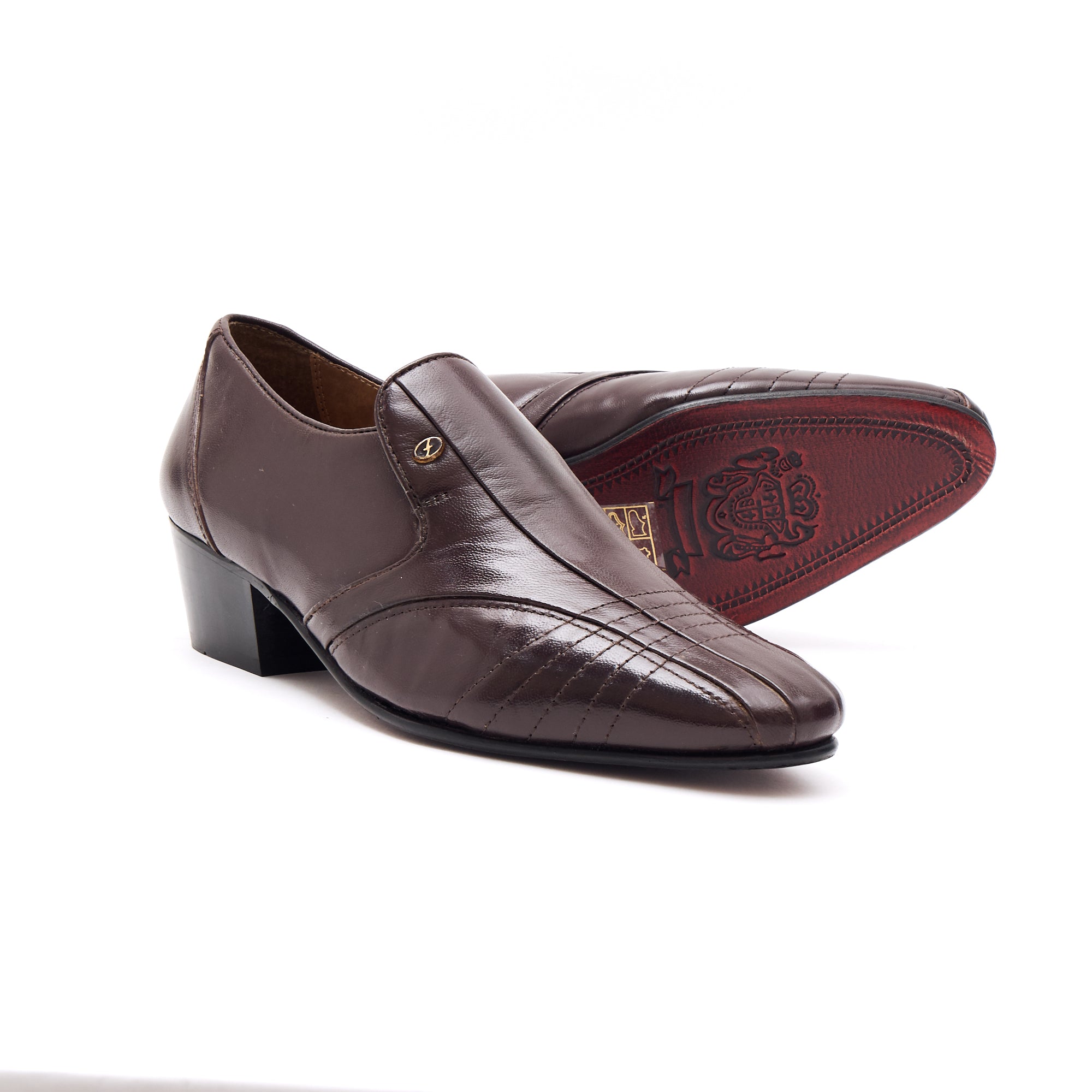Mens Cuban Heel Leather Shoes- 33477 Brown