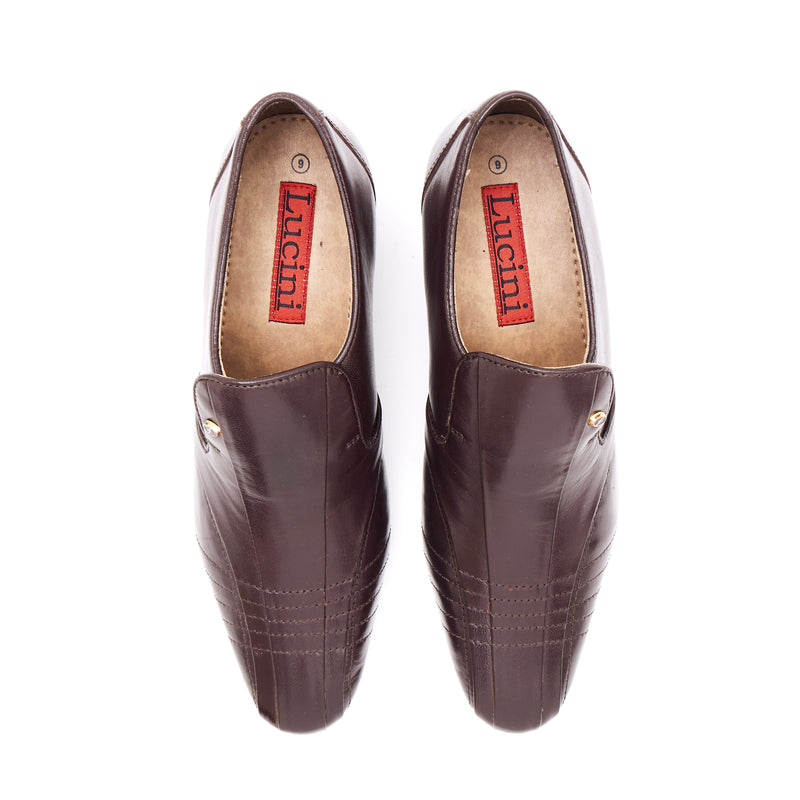 Mens Cuban Heel Leather Shoes- 33477 Brown