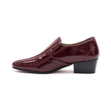 Mens Leather Cuban Heel Patent Shoes-33477 Burgundy