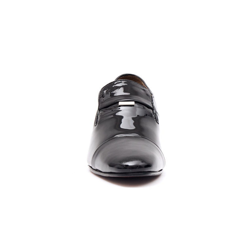 Mens Leather Cuban Heel Patent Shoes - 33478 Black
