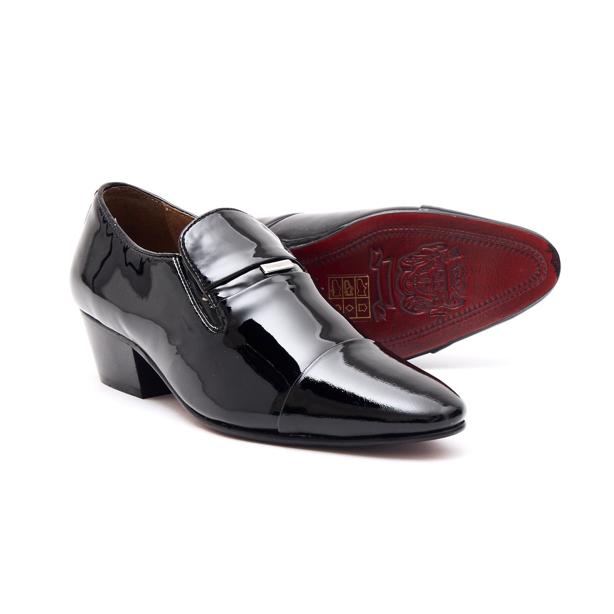 Mens Leather Cuban Heel Patent Shoes - 33478 Black