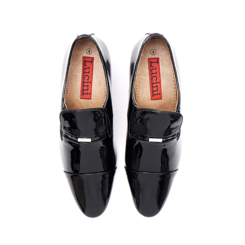Mens Leather Cuban Heel Patent Shoes - 33478 Black