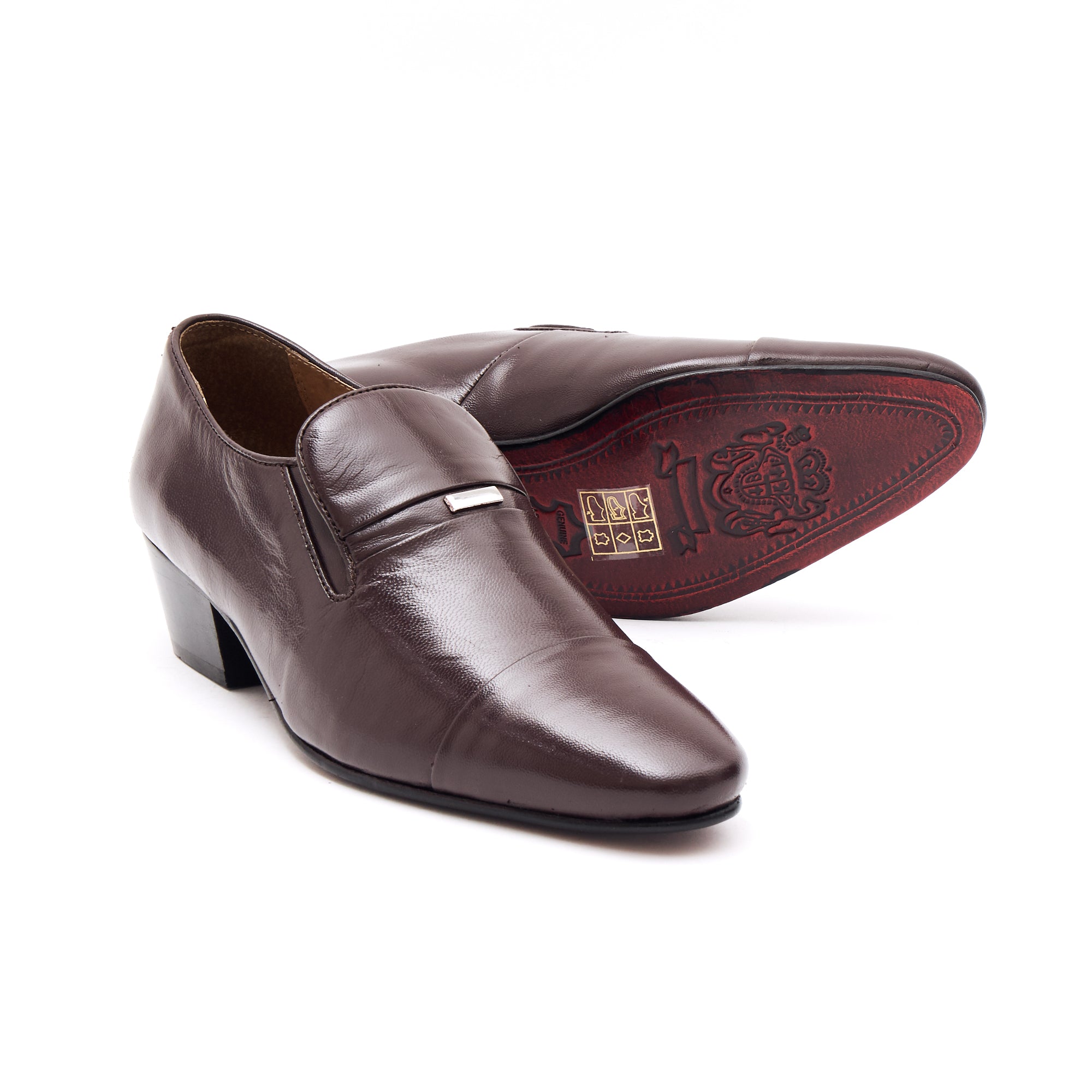 Mens Cuban Heel Leather Shoes - 33478 Brown