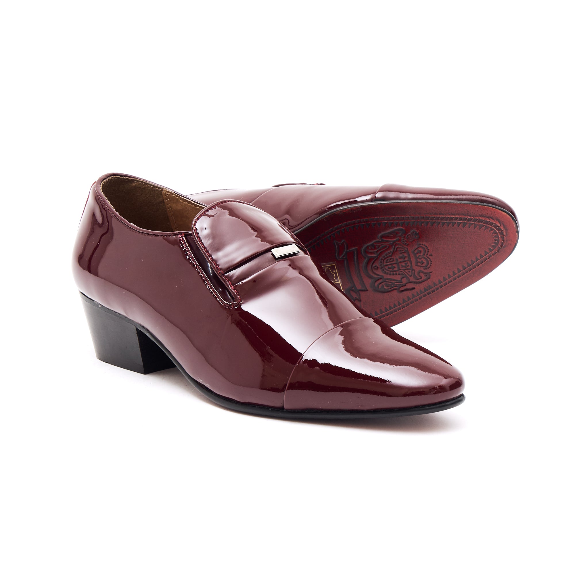 Mens Leather Cuban Heel Patent Shoes - 33478 Burgundy