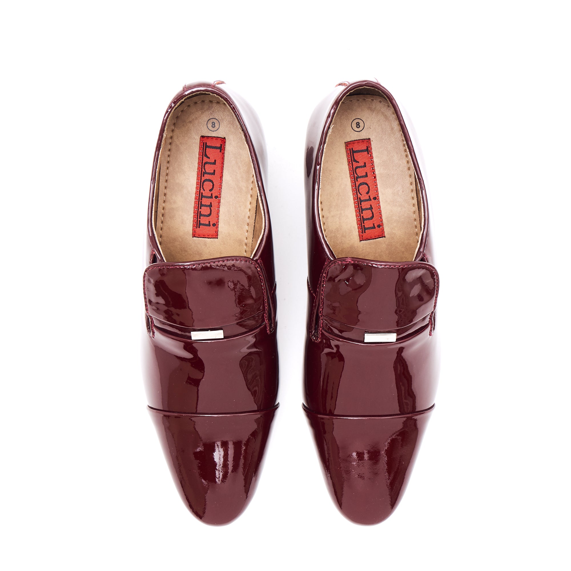 Mens Leather Cuban Heel Patent Shoes - 33478 Burgundy