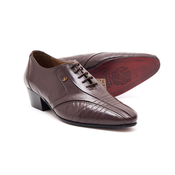 Mens Cuban Heel Leather Shoes- 33483 Brown