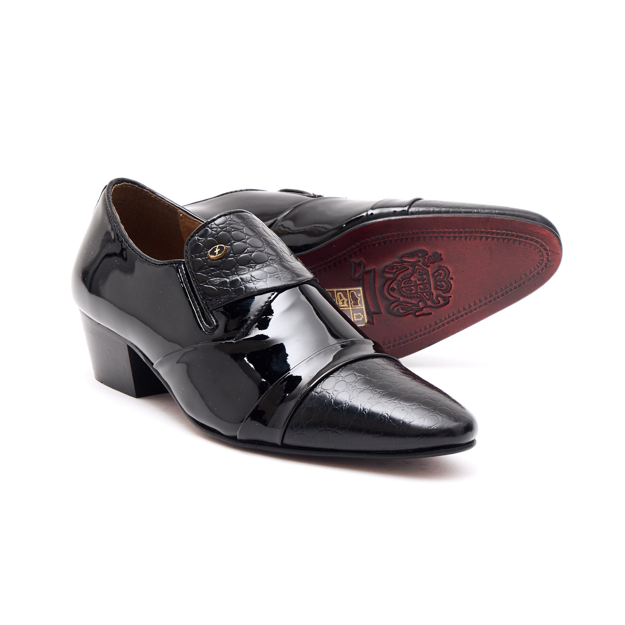 Mens Leather Cuban Heel Patent Shoes - 34005 Black