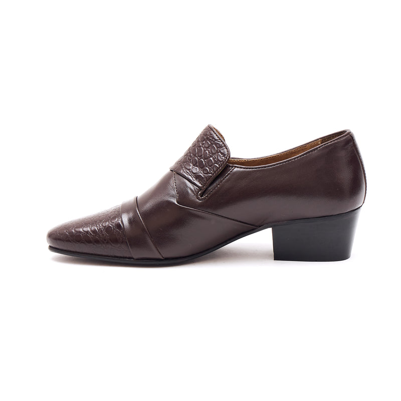 Mens Cuban Heel Leather Shoes- 34005 Brown