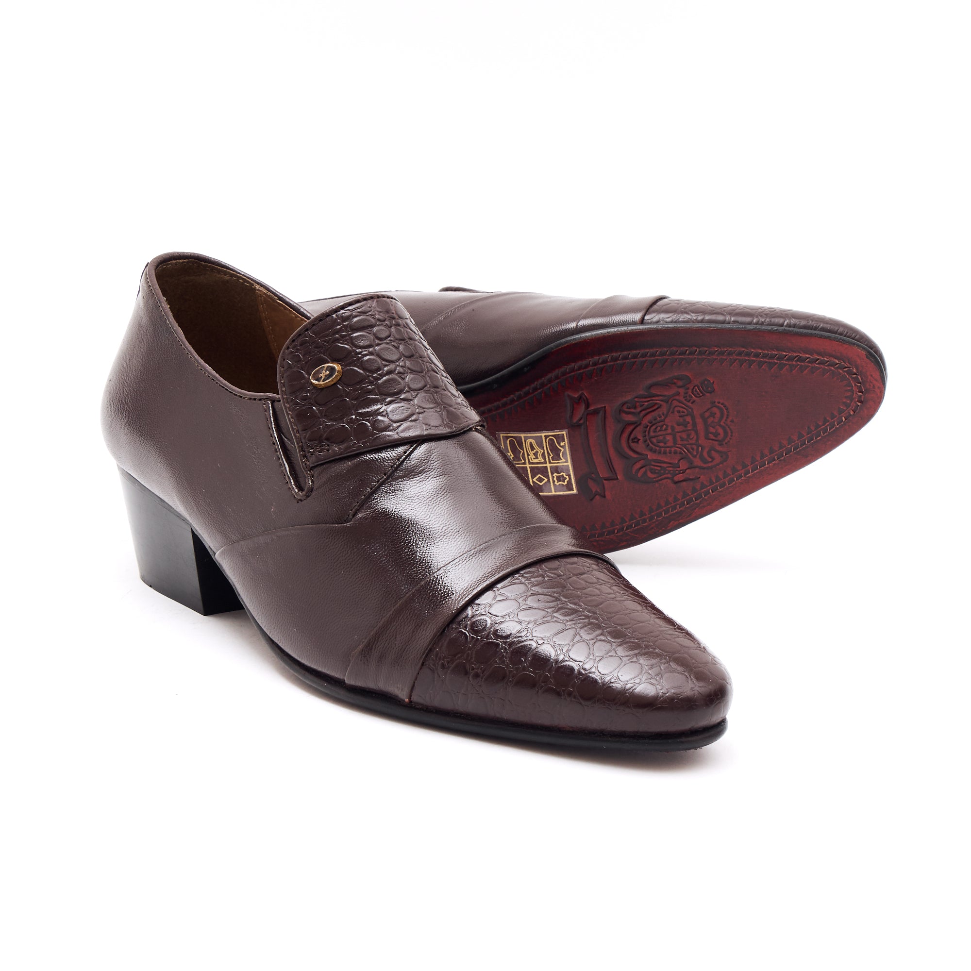 Mens Cuban Heel Leather Shoes- 34005 Brown